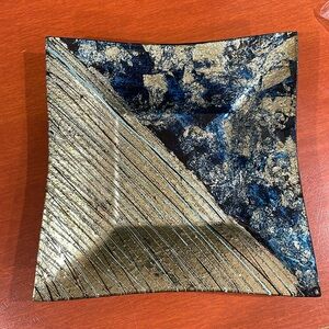 D’Lusso Blue and Gold Italian Glass Serving Dish 10” by 10”